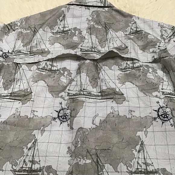 Chaps Nautical Map Sailboat Vented Fishing Shirt - Picture 7 of 9